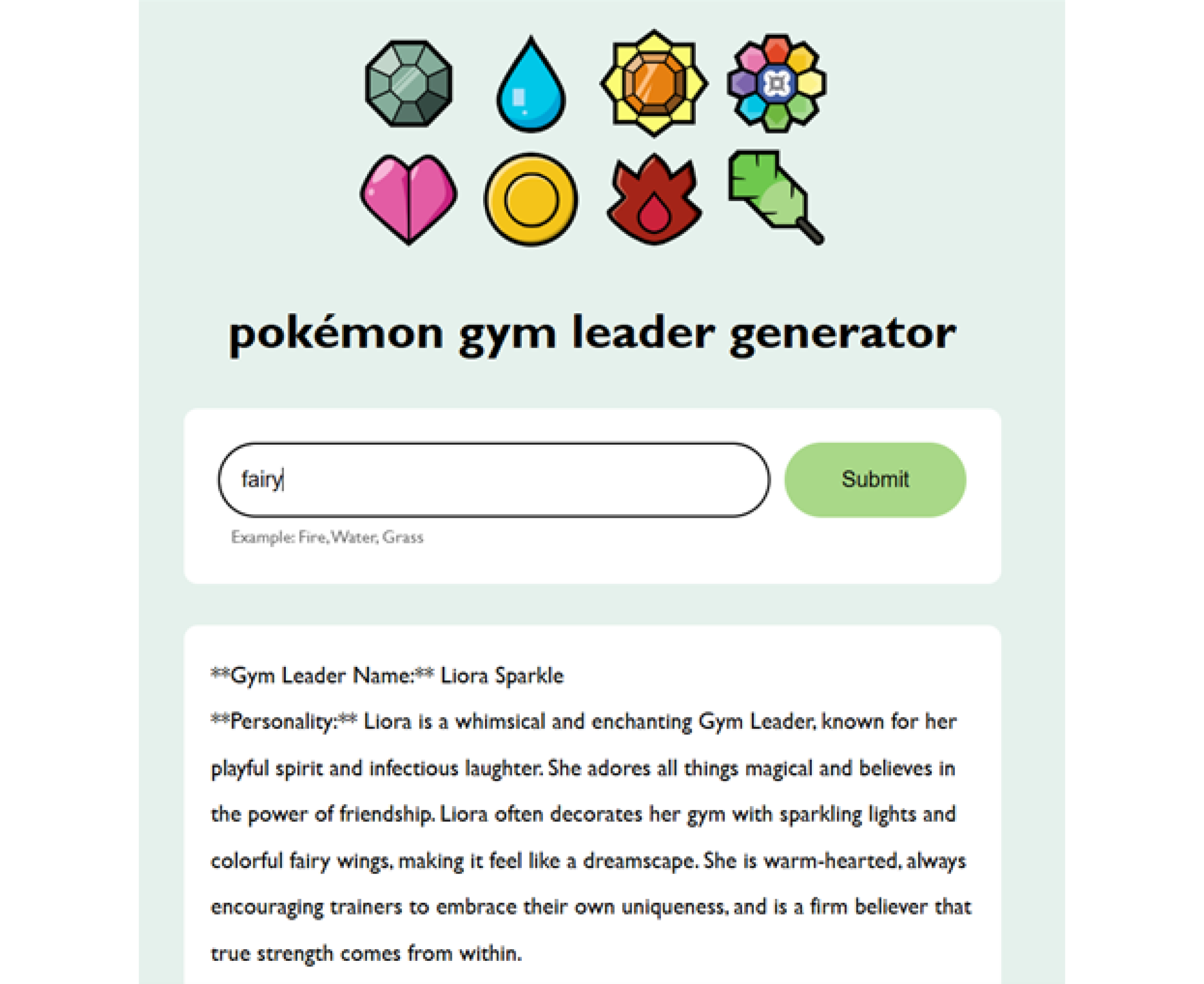 Pokémon Gym Leader Generator